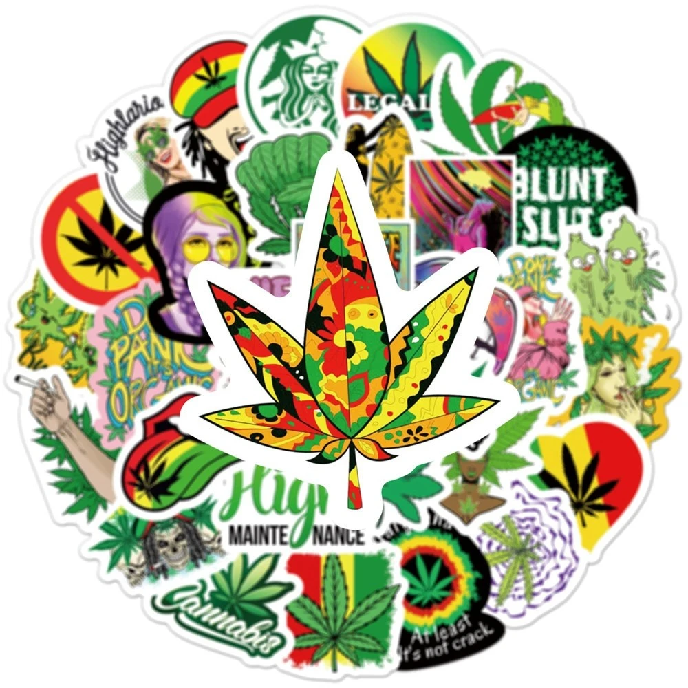 50/100PCS Cool Weed Leaves Spoof Characters Stickers casco moto personalizzato Skateboard impermeabile Graffiti Sticker Toys