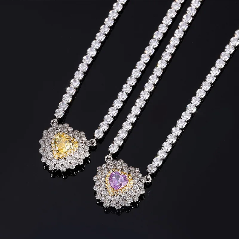 

S925 Silver Plated 18K Gold Plated PT950 Platinum High Carbon Diamond Heart-shaped Versatile Chain Necklace Women's 6*6
