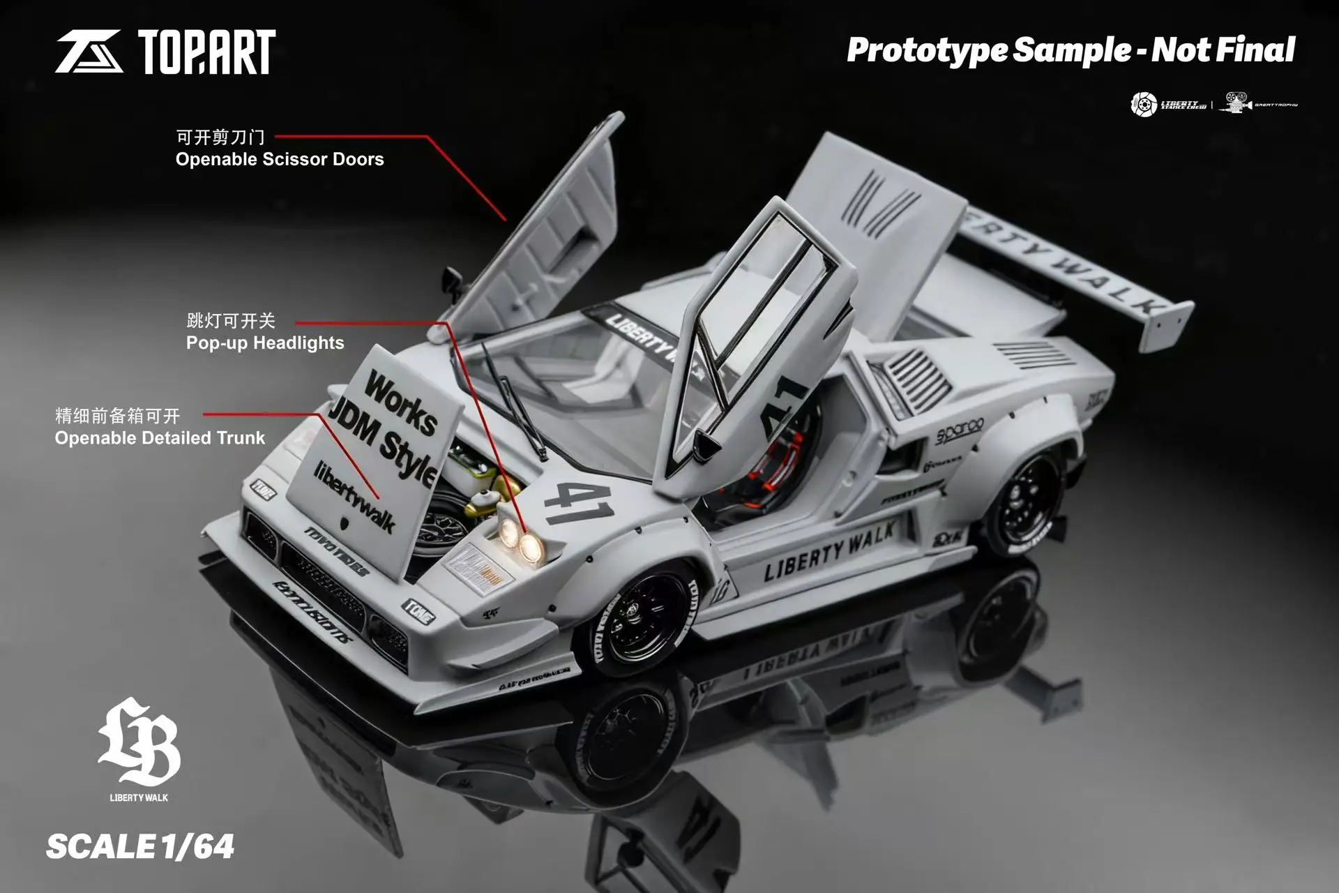 

TOPART 1/64 LBWK COUNTACH alloy fully open limited edition alloy model - in stock