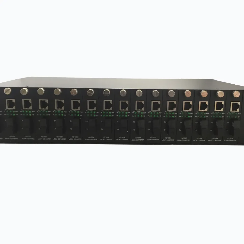 19 Inches 2U 16 Slots Fiber Media Converter Chassis 2U Rack Mount with Redundant Power and Easy Management