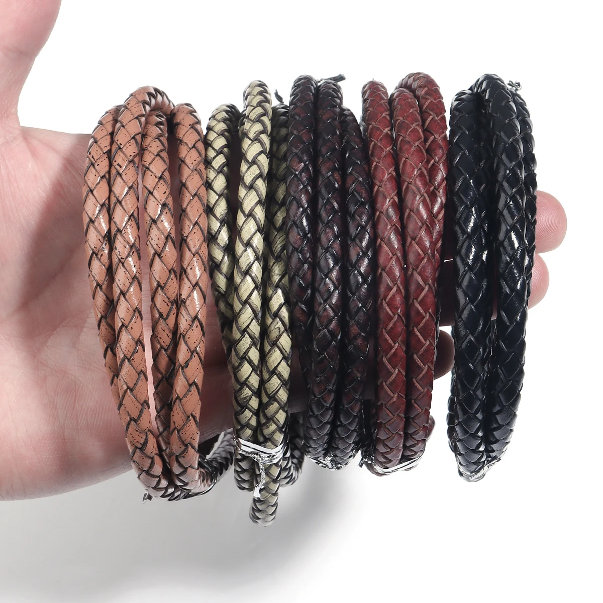 1m/lot 6mm Brown Braided Leather Cord Rope Fit Necklaces Bracelets Findings Leather Thread DIY Jewelry Making