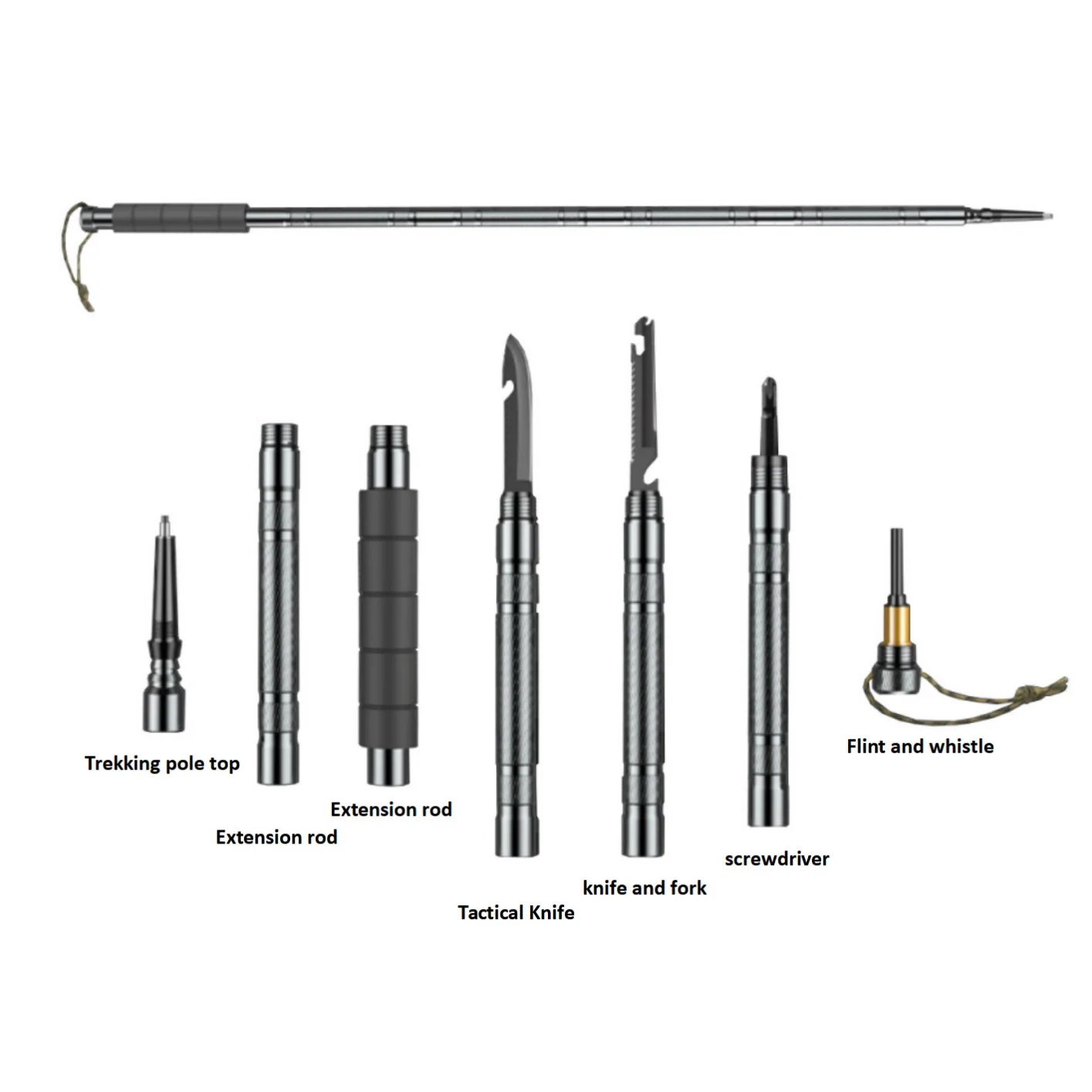 Multifunctional Tactical Mountain Trekking Poles Ultralight Walking Hiking Cane