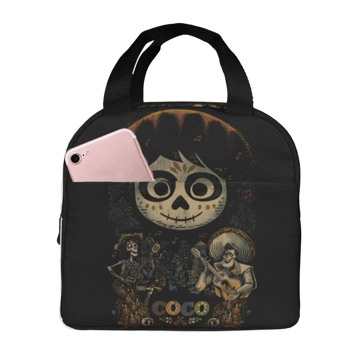 Leakproof Insulated Students Disney Coco Lunch Bag Thickened Handheld Miguel Musical Scene Vintage Outdoor Bento Boxes