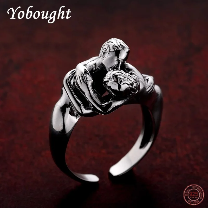 925 Sterling Silver Vintage Couple Art Embrace Ring Personalized Valentine's Day Couple Ring For Men And Women