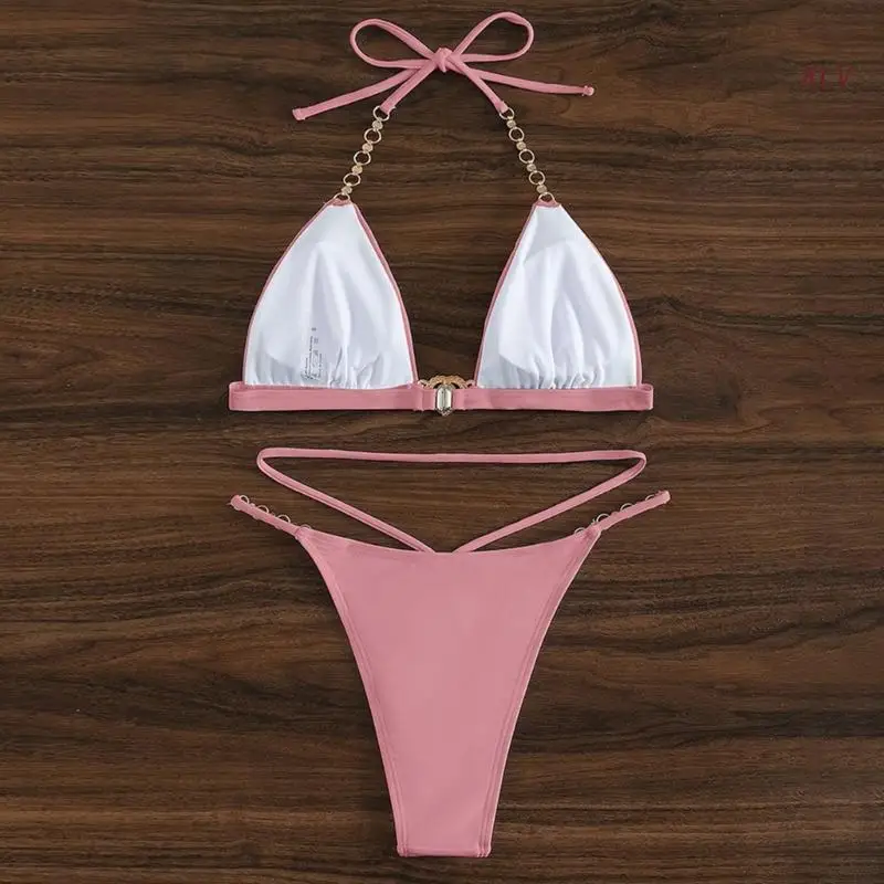 Frauen Split Badeanzug Tanga Komfortable 2-Stück Strappy Schwimmen Anzug Wrap High Cut Beachwear Halter String-Bikinis Set