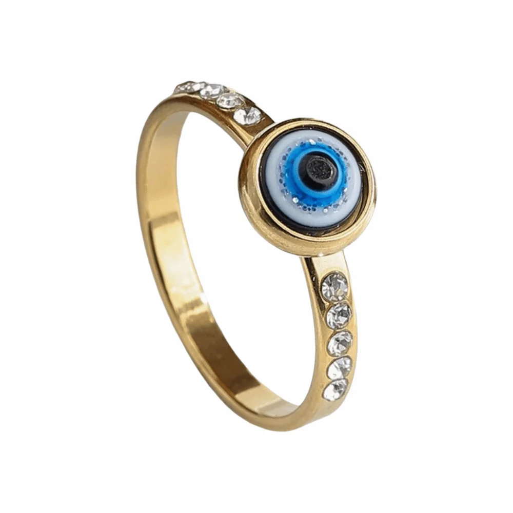 

Exaggerated Blue Eye Ring Versatile Use Silver Gold Titanium Steel Ring Exquisite Simple Style Rhinestone-Studded Ring Gift