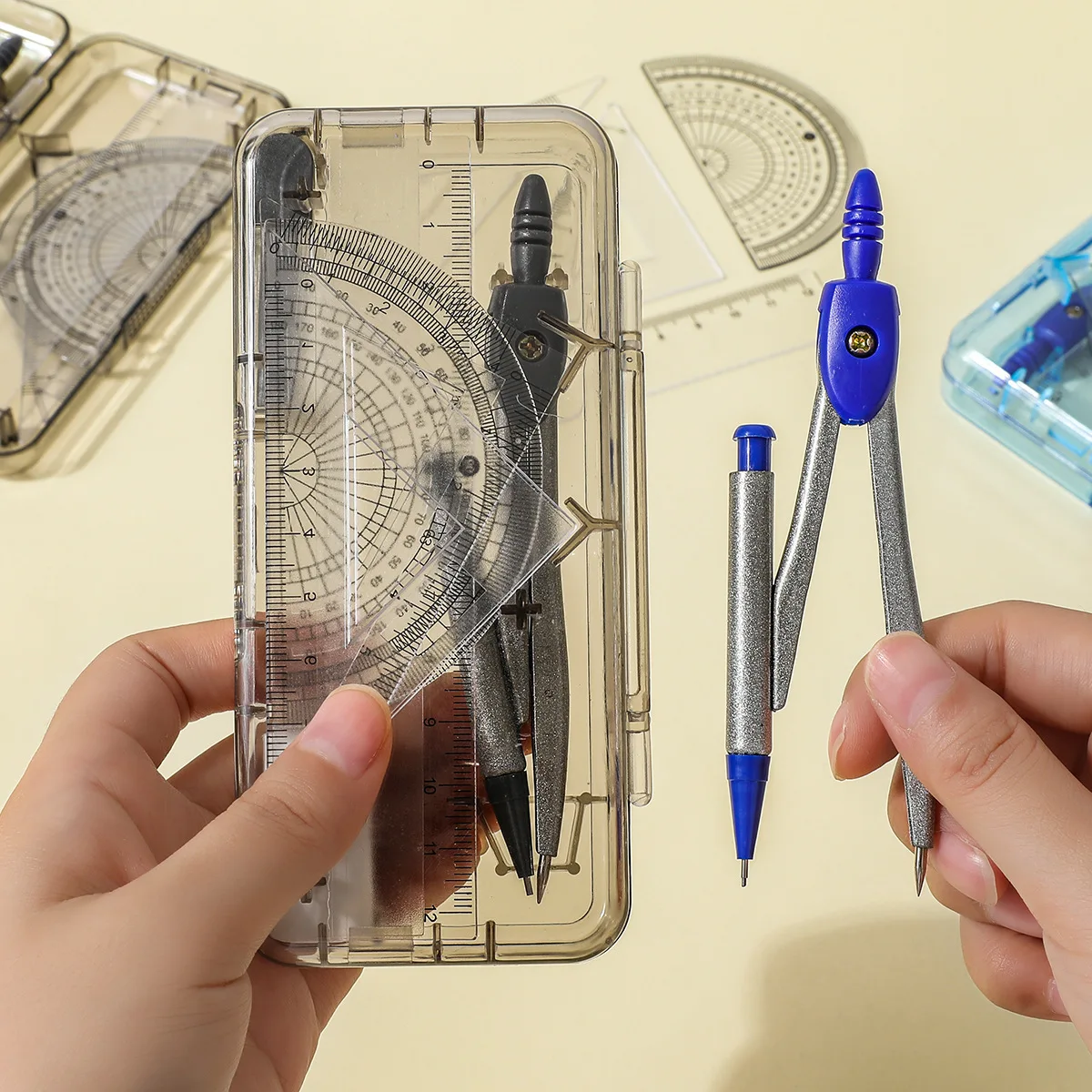 1Sets Compass Student Set Drawing Tools Simple 7-piece Exam Supplies Junior High School Stationery mathematical set