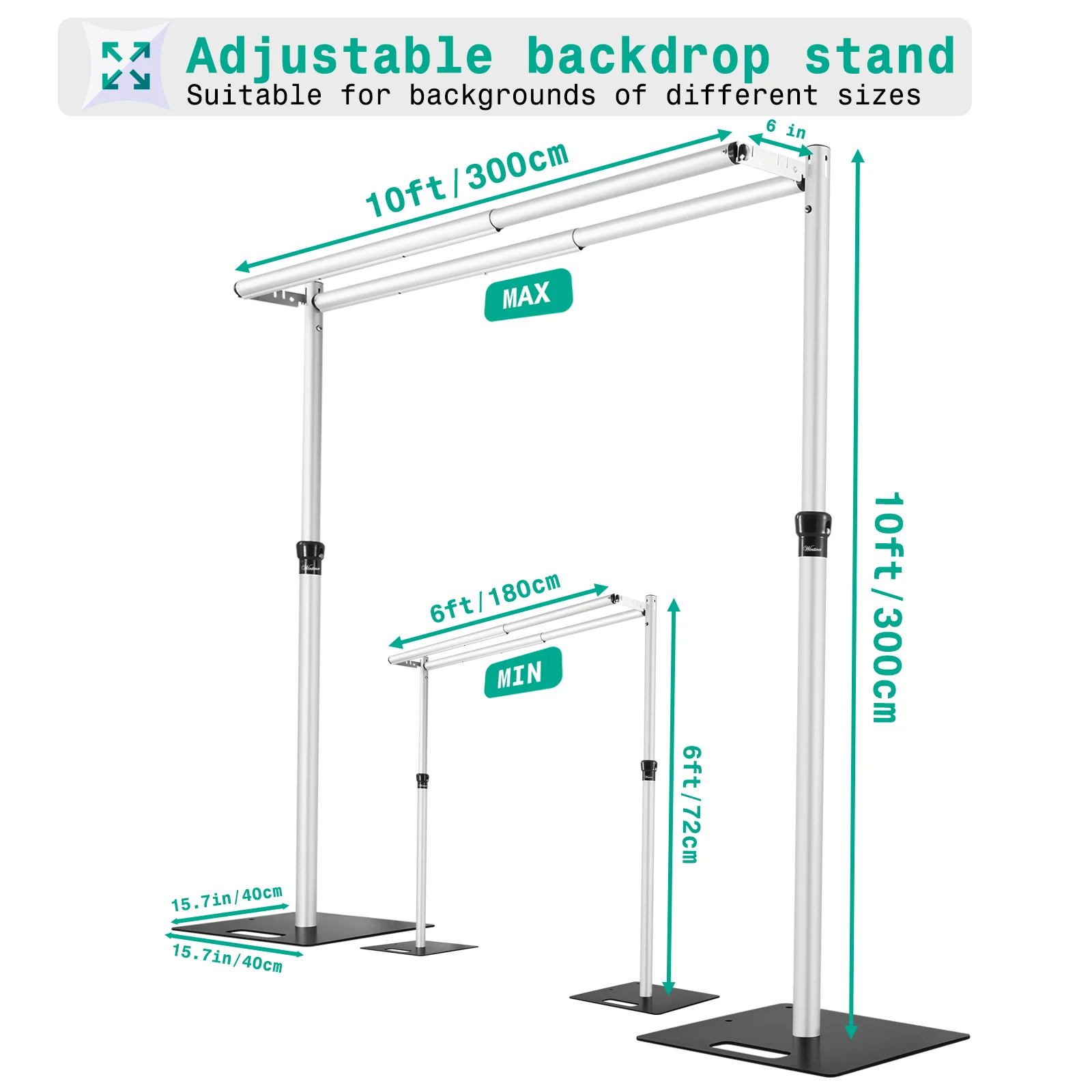 10x10FT Double Crossbar Backdrop Stand,Wintina Heavy Duty Pipe and Drape Stand,Adjustable Metal Arch Stand for Wedding Decor