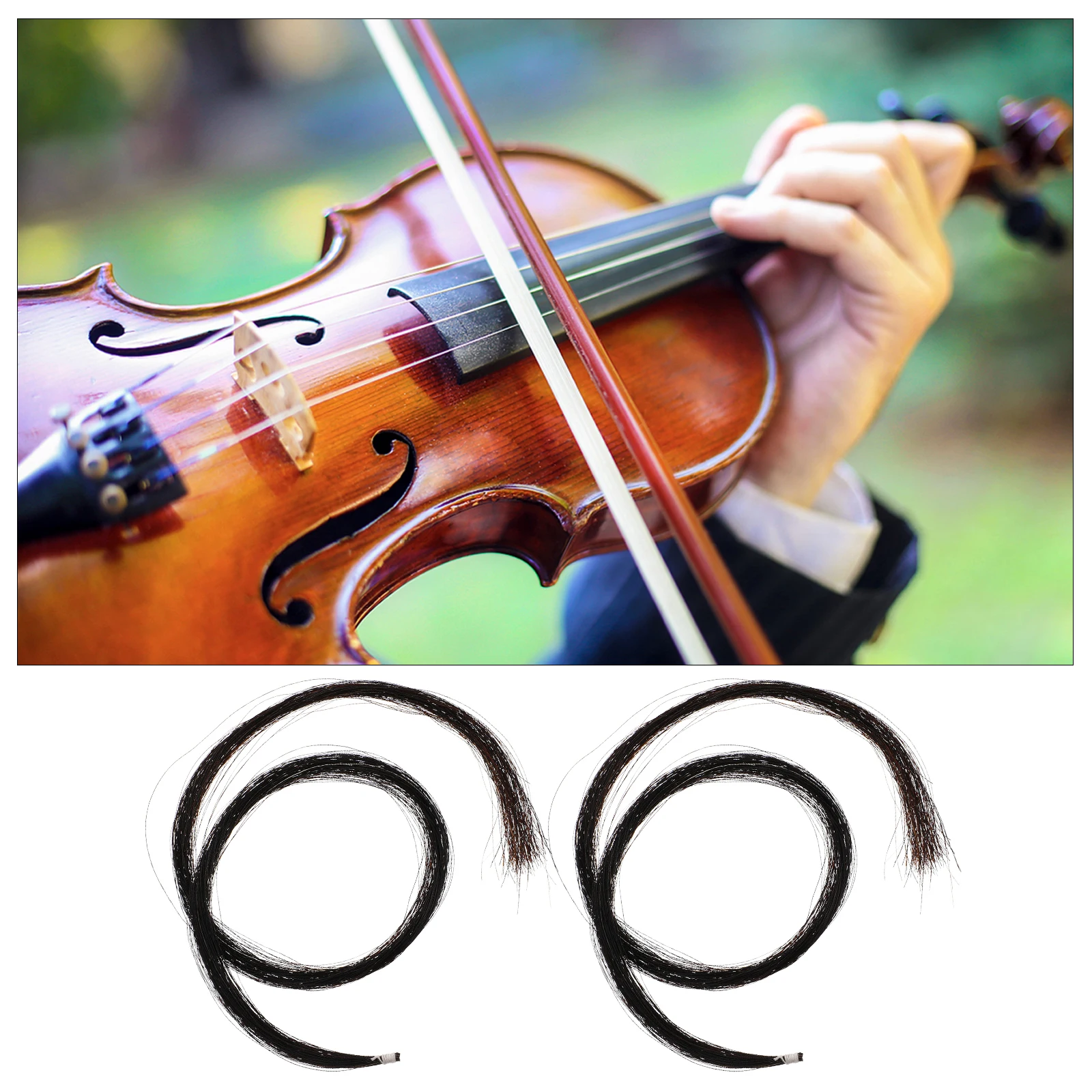 

2 Hanks Violin Bow Hair Hair for Violin Bow Replacement Parts Accessories Cello Mongolian Ponytail Student