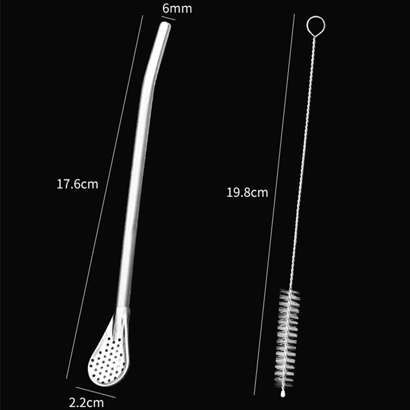 Stainless Steel Drinking Straw Spoon Tea Filter Detachable Reusable Metal Straws with Brush Drinkware Bar Party Tool Accessories