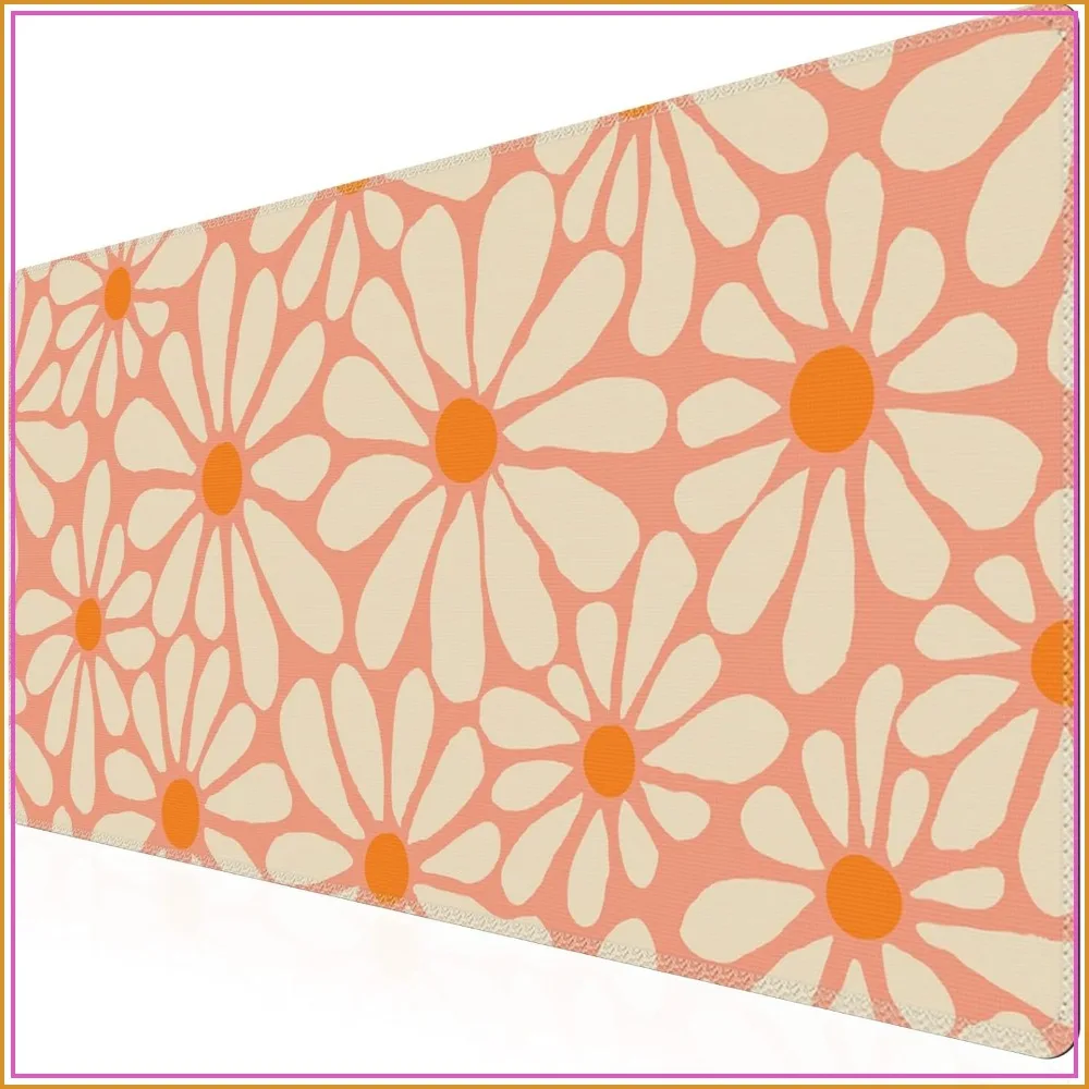 XXL Large Mouse Pad for Desk, Anti-Slip Big Mousepad with Stitched Edges, Keyboard Pad Mouse Mat for Computer, Work, Gaming (Orange Floral)