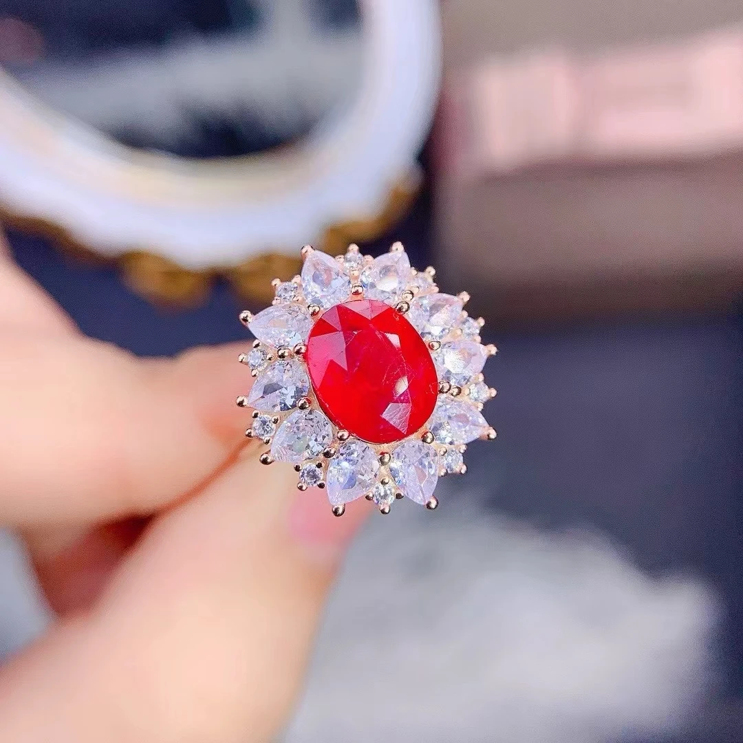 KJJEAXCMY Fine Jewelry Natural Ruby Women's Ring S925 Silver Electroplating Process Inlaid High Clarity Gems Support Testing