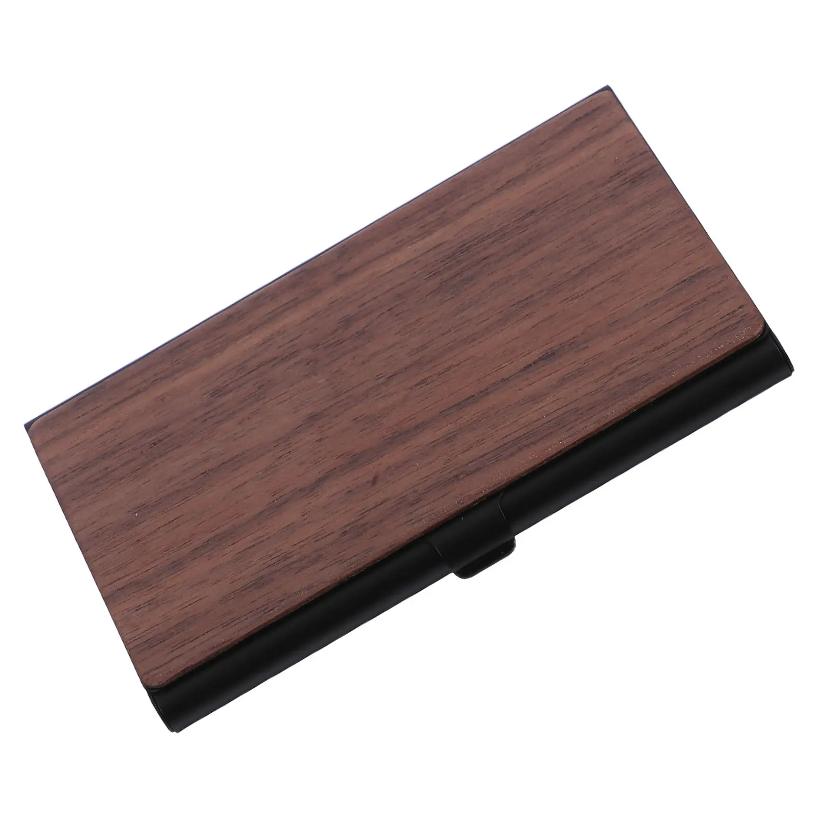 Premium Wood Grain Business Card Holder Metal Construction Ample Storage Sleek Portable Desktop Organizer for Office Daily Use
