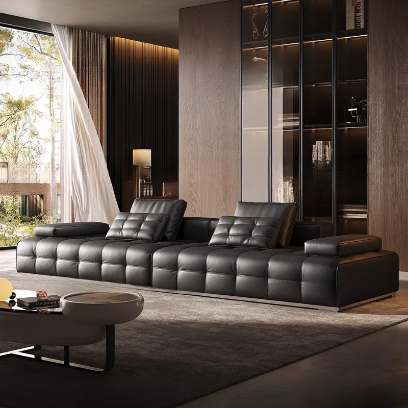 

Light luxury leather sofa living room household large apartment full green first layer cowhide