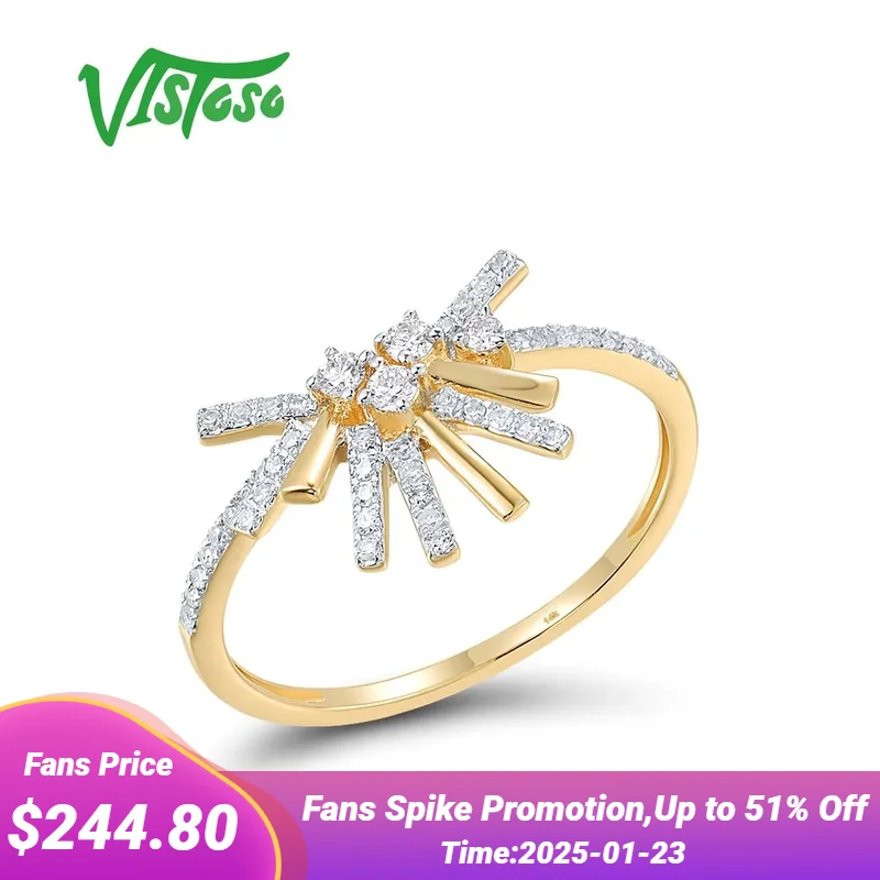 VISTOSO Gold Rings For Women Pure 14K 585 Yellow Gold Sparkling Diamond Delicate Ring Anniversary Daily Style Cute Fine Jewelry