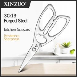 XINZUO Kitchen Scissors One Piece 3Cr13 Stainless Forged Steel Kitchen Powerful  Multi-Function Chicken Bone Kitchen Shears