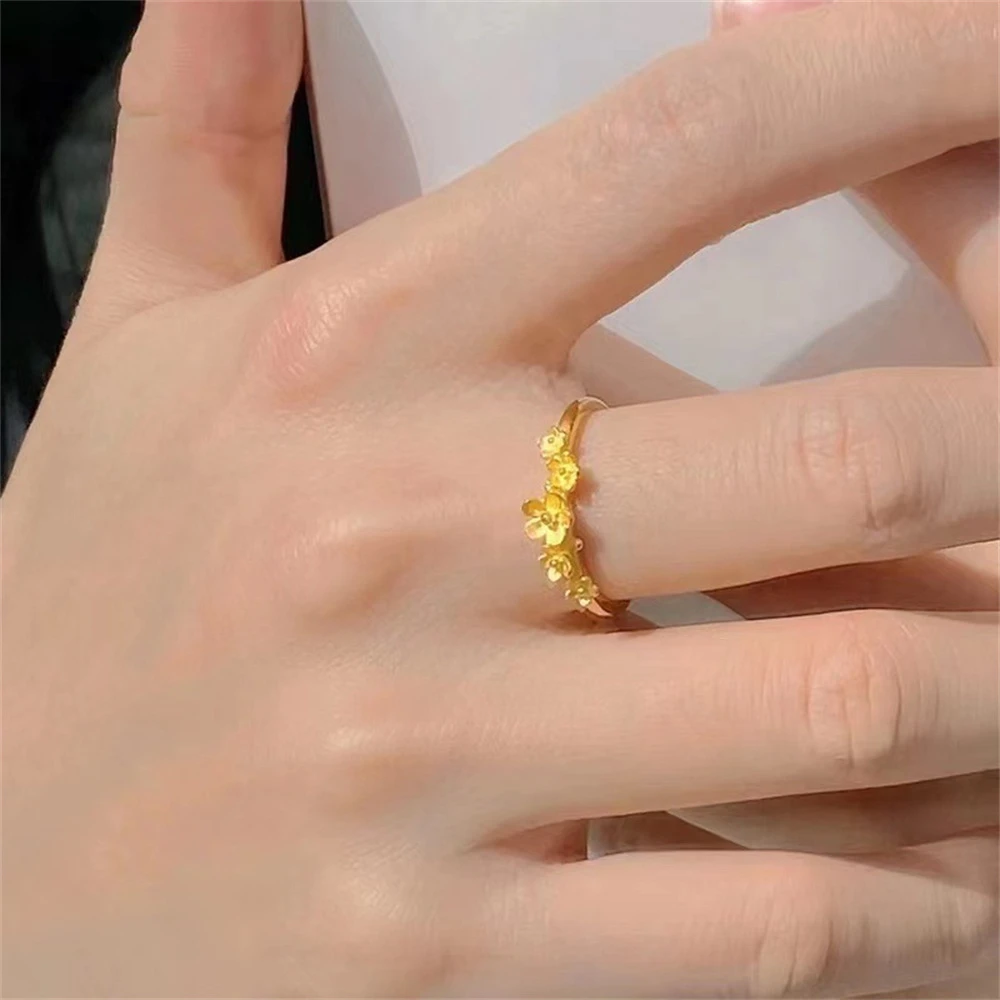 Golden Multi Flowers Thin Finger Rings for Women Size Adjustable Wedding Band Engagement Jewelry Party Gifts