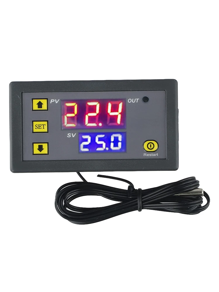 Temperature Controller Meter with Temp Sensor Cooling/Heating Mode Accurate Control Red and Blue Display 20A Relay