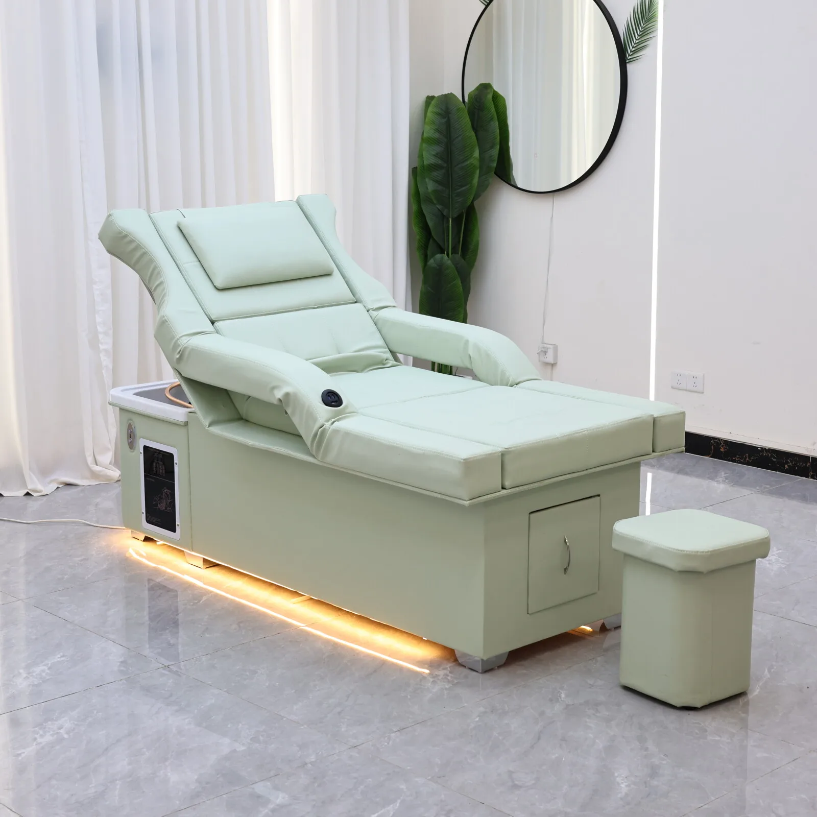 Elektrisches Shampoo-Liegebett in Erdtönen mit Massagefunktion – All-in-One-Salonstation mit Begasung, Fußbad und Haarwaschbecken – Detail 19