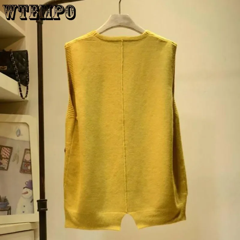 Women Pullover Sweater Vest  Autumn Winter New Loose V-neck Waistcoat Korean Ladies Knitted Vest