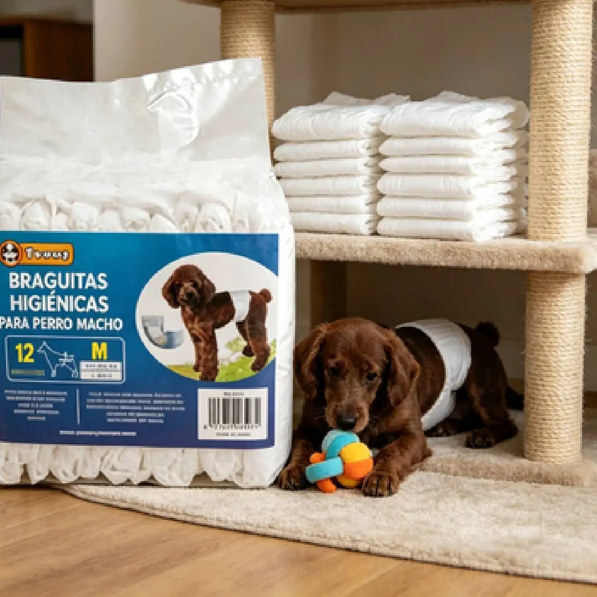 Pañales para mascotas, altamente absorbentes, a prueba de fugas, transpirables, 12 pañales por paquete, talla M