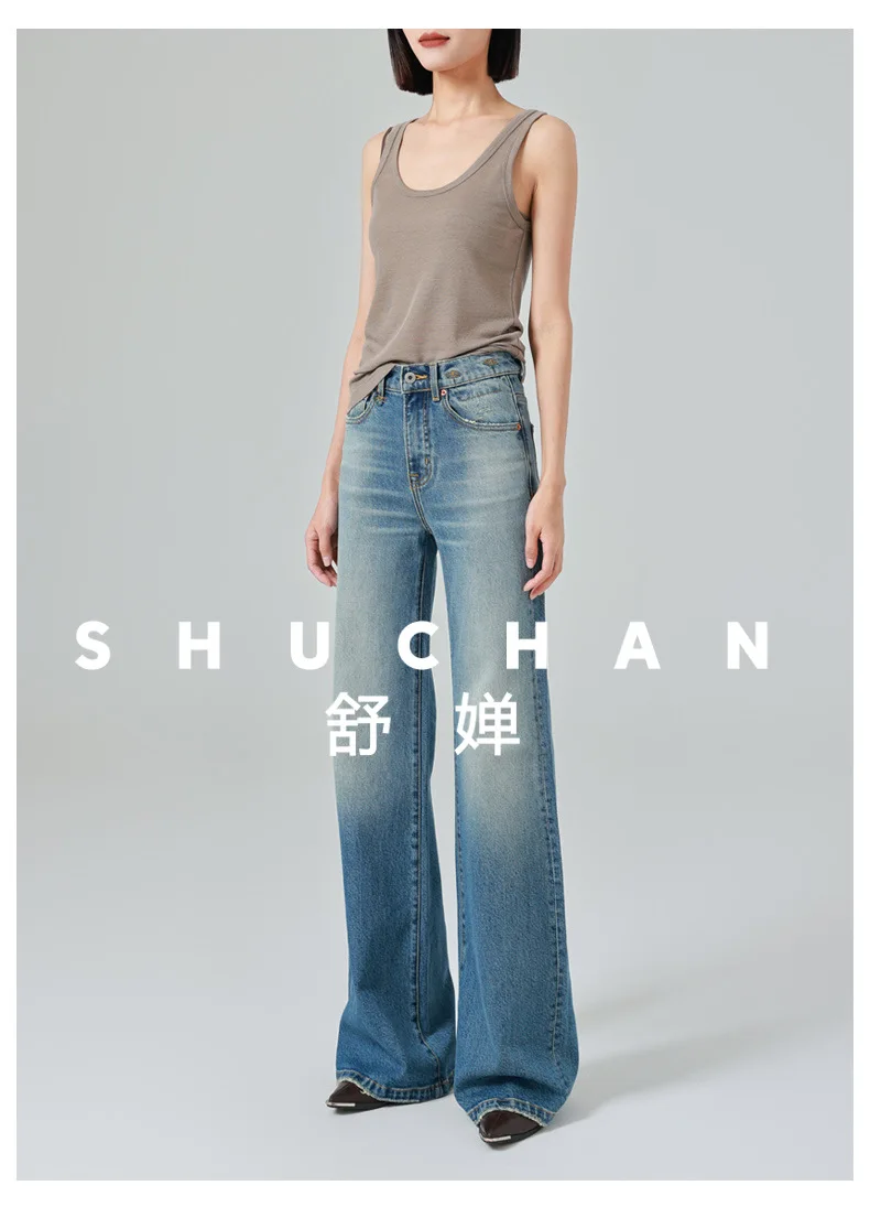 

2026 Spring New Slightly Wide-leg Jeans Women's High-waisted Nostalgic Hong Kong Style Straight-leg Flared Pants Loose F
