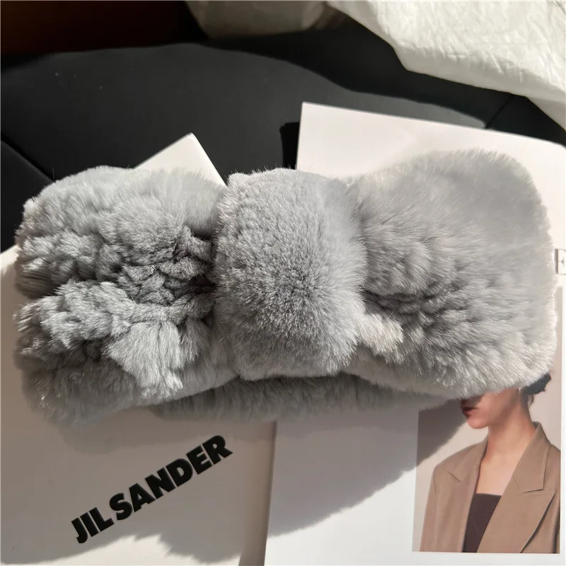 2024 Hot Sale Women Headband Winter Autumn Elastic Real Rex Rabbit Fur Neck Scarf For Girls Hair Band Ladies Fashion New Design