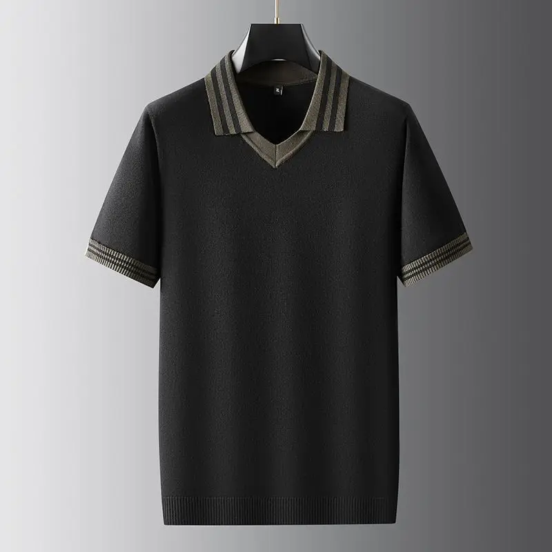 

Autumn New Sle Men's Casual Knitted ort Sve irt Flip Collar Embroidery Comfortable Loose Fit Big Size Base irt