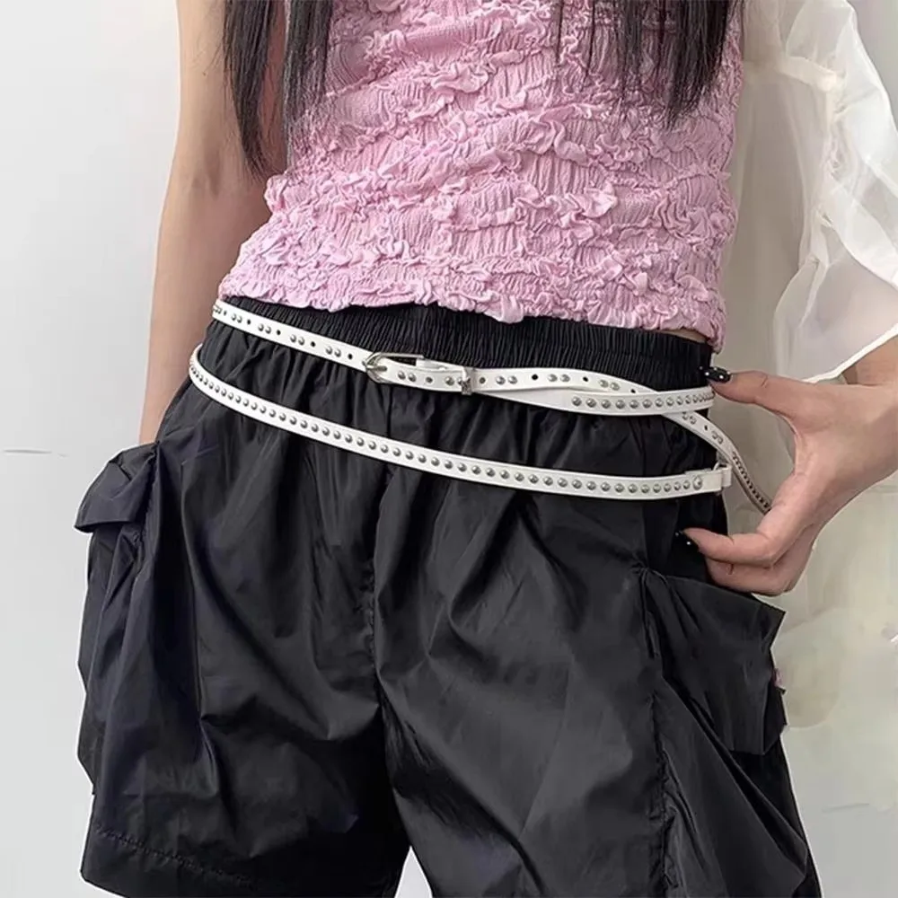 

Новый тонкий ремень Y2K в стиле панк с заклепками, готический пояс из искусственной кожи для джинсов, платьев, юбок, с металлической пряжкой, для женщин
