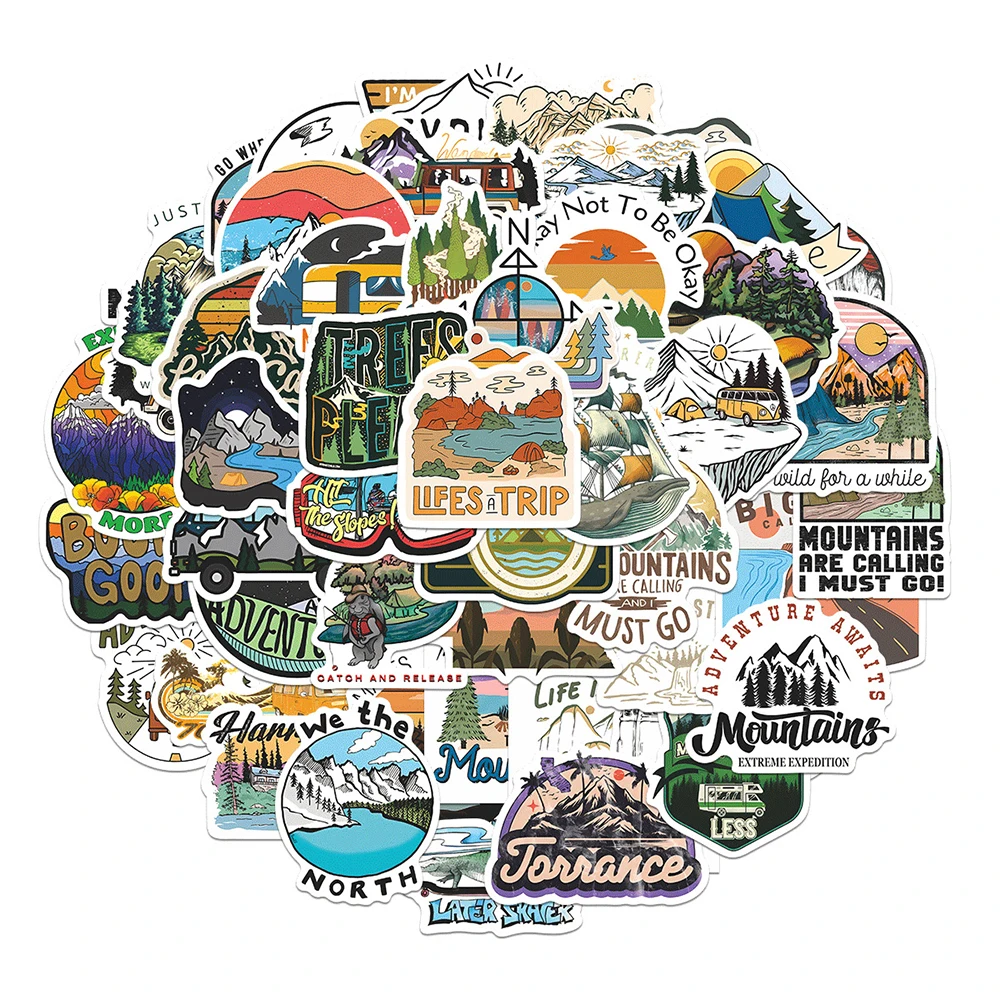 

10/30/50/100pcs Forest Hiking Camping Stickers Outdoor Mountain Climbing Decals Waterproof DIY Suitcase Laptop Bike Sticker Toys