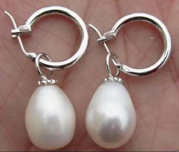 Wholesale price huge a pair of baroque 12-13mm south sea white pearl earring 925r