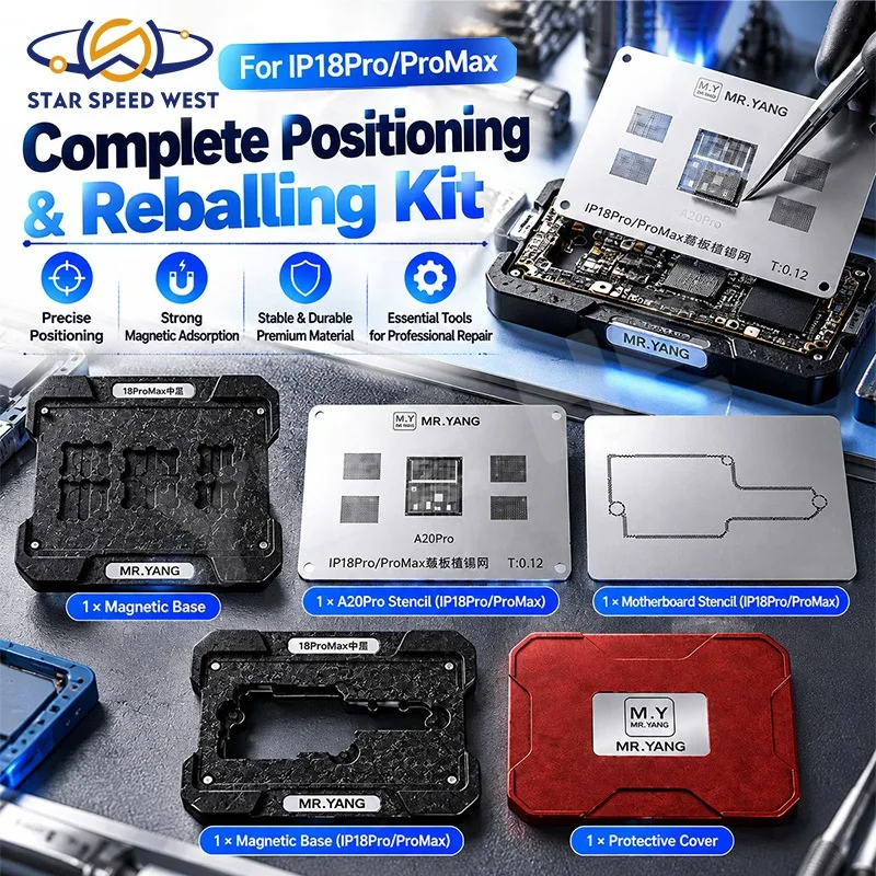 MR YANG Complete Positioning Reballing Kit for iPhone 18 Pro Pro Max with A20Pro Stencil Magnetic Base and Protective Cover