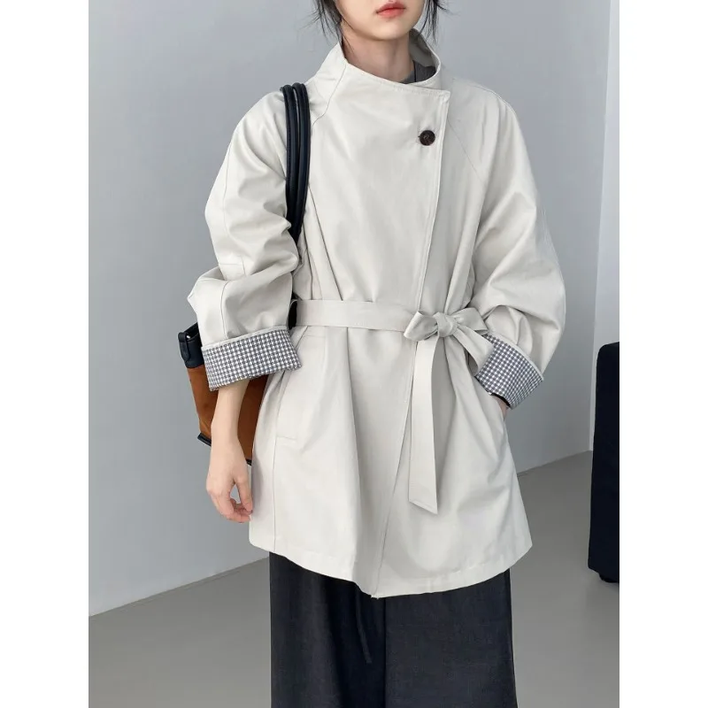 

Женский однотонный тренч с поясом на шнуровке, повседневный, с отложным воротником, длинными рукавами, ветровка, элегантный, модный, весна-осень 2026
