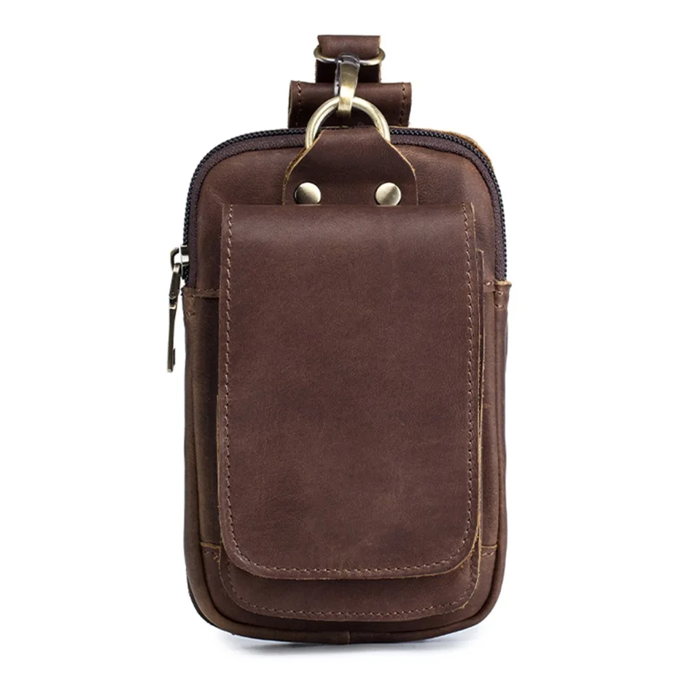 Bolsa de Cintura Vintage em Couro de Vaca, Portátil, Grande Capacidade, Bolsa para Celular, Pochete para Esportes ao Ar Livre