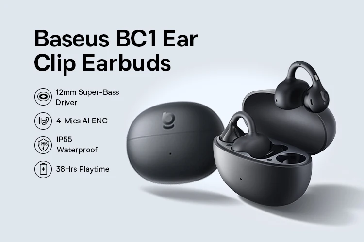 Baseus Bowie MC2 AIR Clip-on TWS Earbuds Ear Clips Wireless Earphones Bluetooth 6.0 Open Earrings 4 Mic ENC Sports Headphones