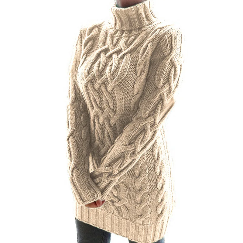 

Autumn Winter Fashion Slim Sweater For Women Elegant Solid Turtle Neck Long Sleeve Knitted Dress 2024 New Lady Twist Pullover