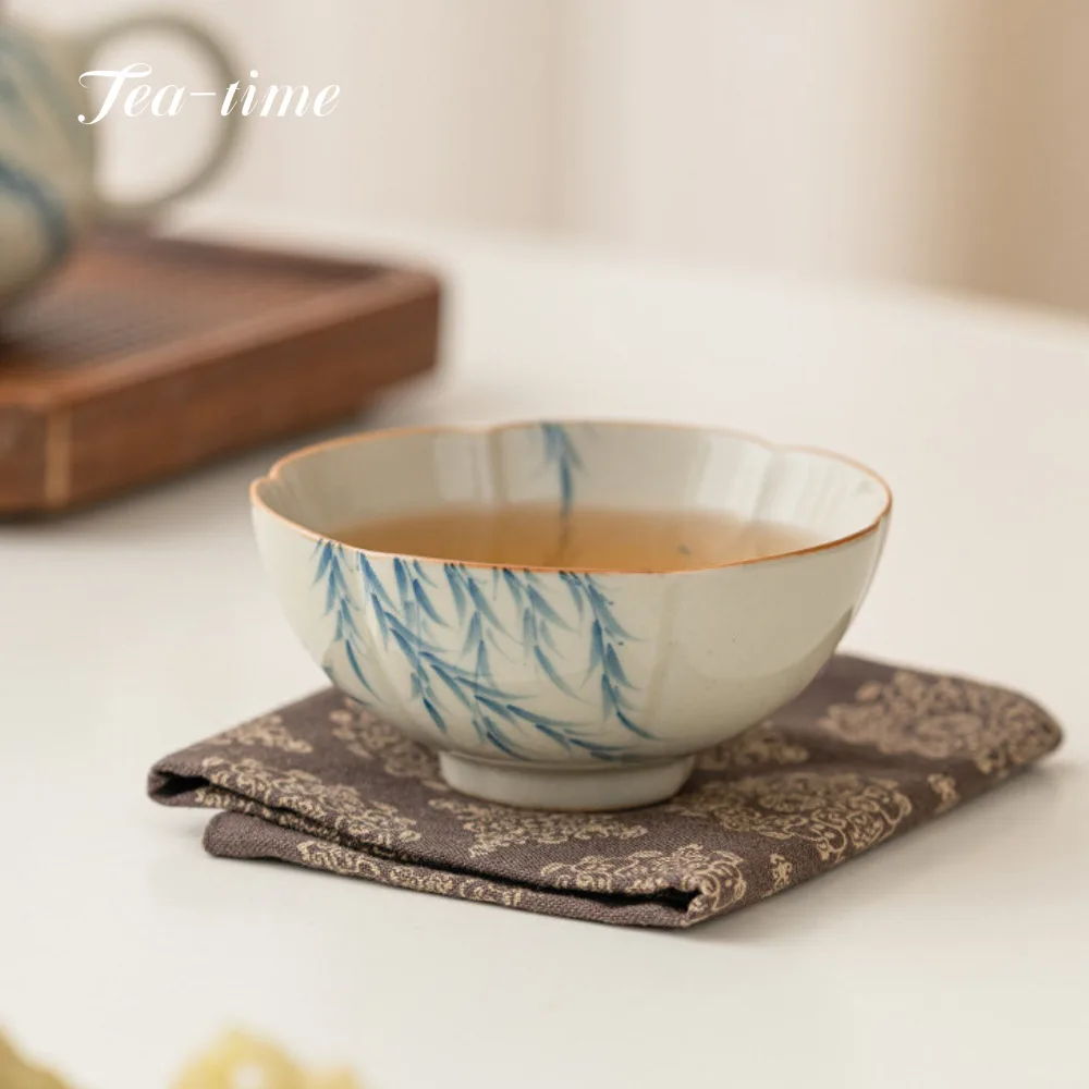 50ml Retro Petal Cup Pure Hand-painted Willow Swallow Ceramic Teacup Plant  Ash Tea Cup Small Single Master Cup Smelling Cup