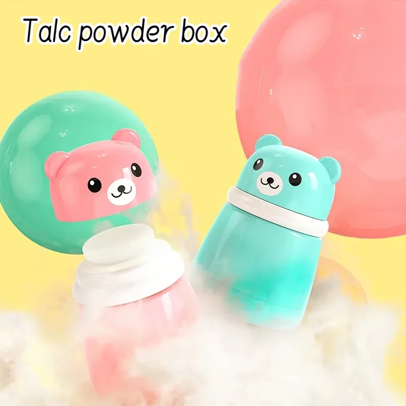 1 Uds. Caja de soplo de oso para bebé adecuada para niños, caja de almacenamiento portátil con polvo de calor espinoso de talco de dibujos animados bonitos para viajes