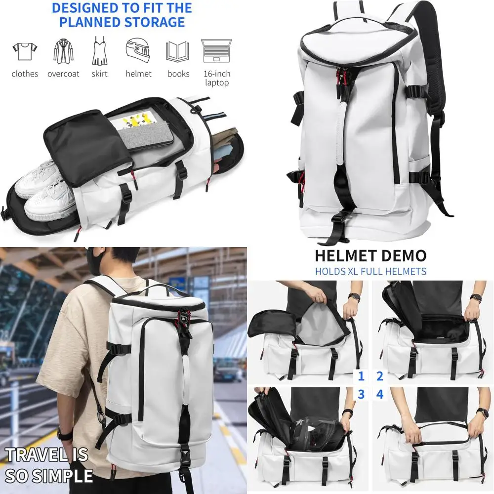 

Waterproof Travel Backpack with Shoe Compartment for Men & Women, Suitable for Gym or Motorcycle Helmets (White)