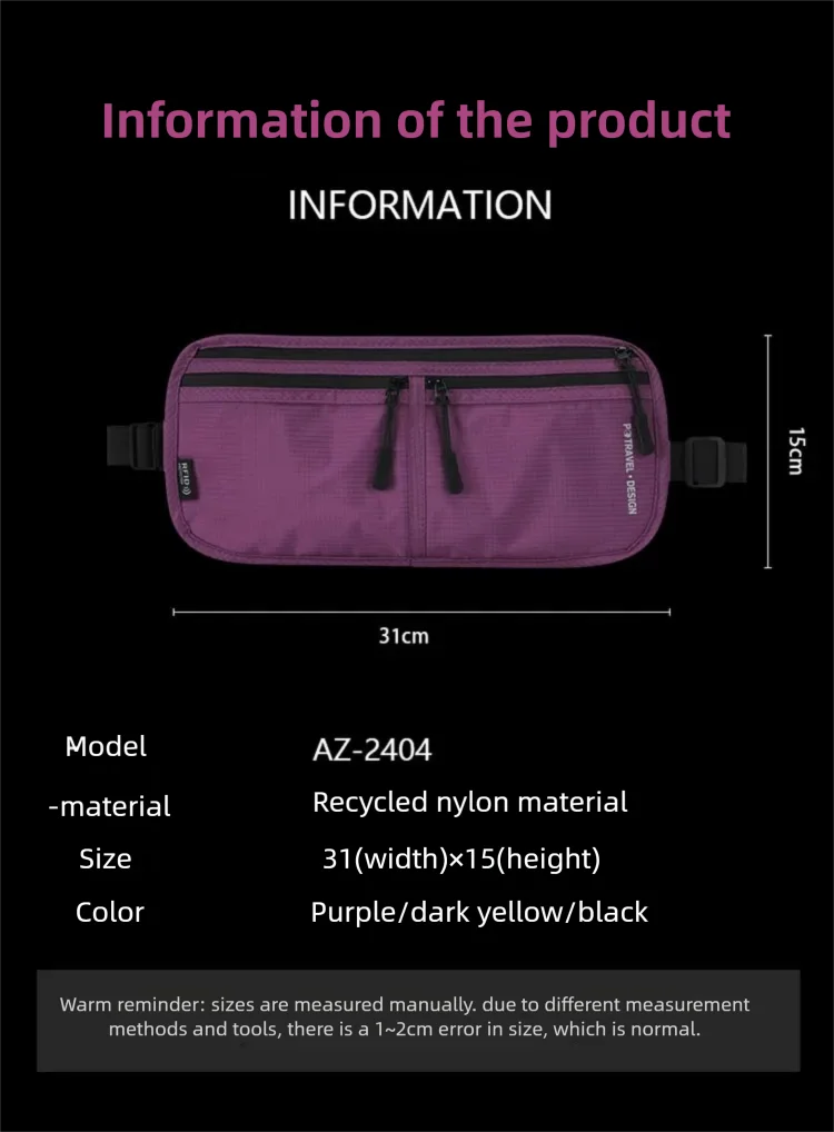 Travel Money Belt Waist Bag Waterproof RFID Blocking Anti-Theft Passport Holder Hidden Pocket Secure Waist Pouch Fanny Pack for