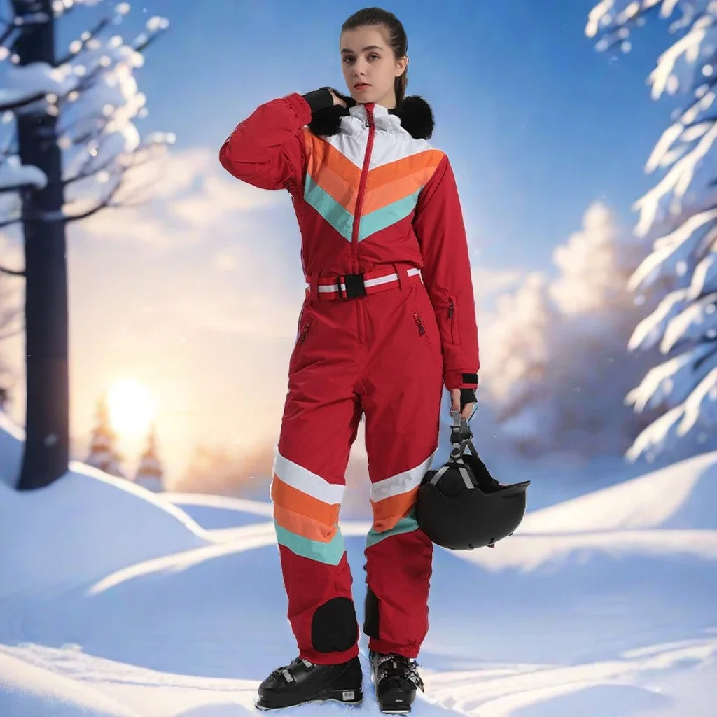 2025 Ski Jumpsuit Winter Snowfield Warm Suit Women Outdoor Sport Overalls Female Ski Tracksuit Adult Hooded Coat Skiing Clothing