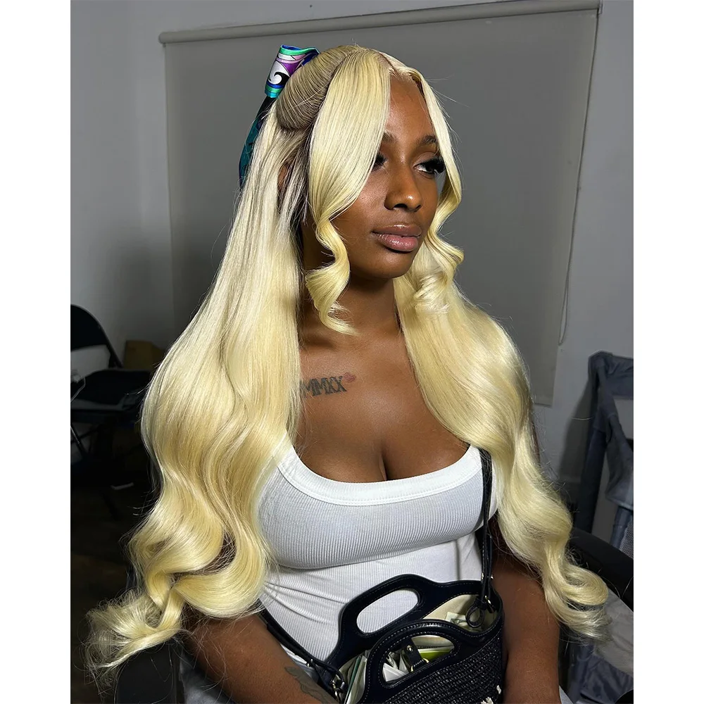 Linhua Hair Pink Colored Body Wave 13X6 Lace Frontal Wig 180% 613 Remy Brazilian 34 Inch 13X4 Transparent Lace Wigs Pre-plucked