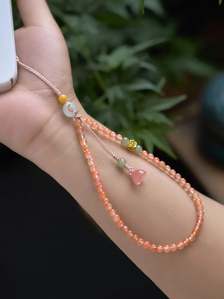 Natural Ice Float Agate Phone Chain: Jade Beaded Vintage Luxury Wrist Lanyard (Women's Gift)