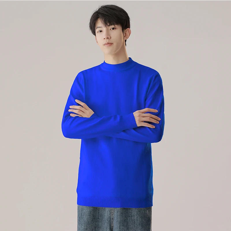 

Мужской вязаный свитер Klein Blue с высоким воротником, осенне-зимний, теплый базовый слой, простой крой, из полиэфирного волокна, свободный крой