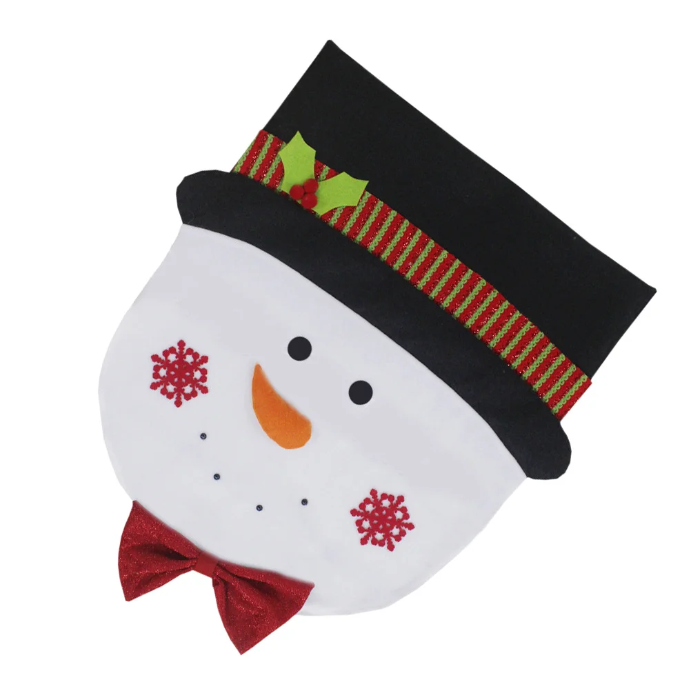 

Snowman Chair Cover Christmas Protective Seat Back Cover Removable Decorative Chair Protector for Holiday Dining Room Party