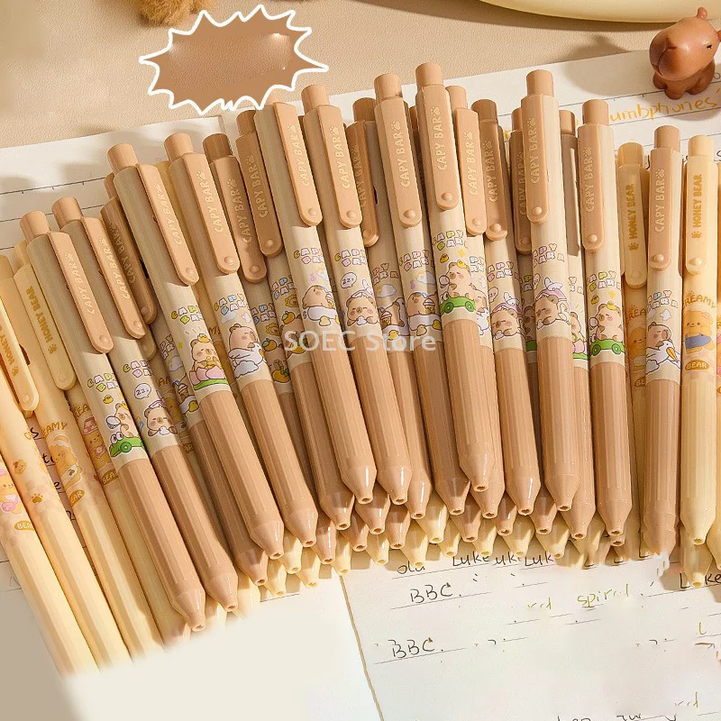 

12Pcs Cute Capybara Press Gel Pens Kawaii Quickly-Drying Large Capacity Black Pen Signature Pen Office School Supplies