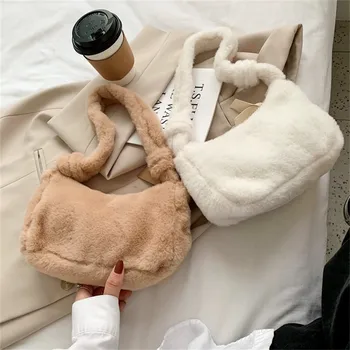 Pluche schoudertas Mini mode okseltas voor dames Koreaanse versie Meisjes Stijlvolle vrijetijdstas Ins Trend namaakbont handtas Nieuw