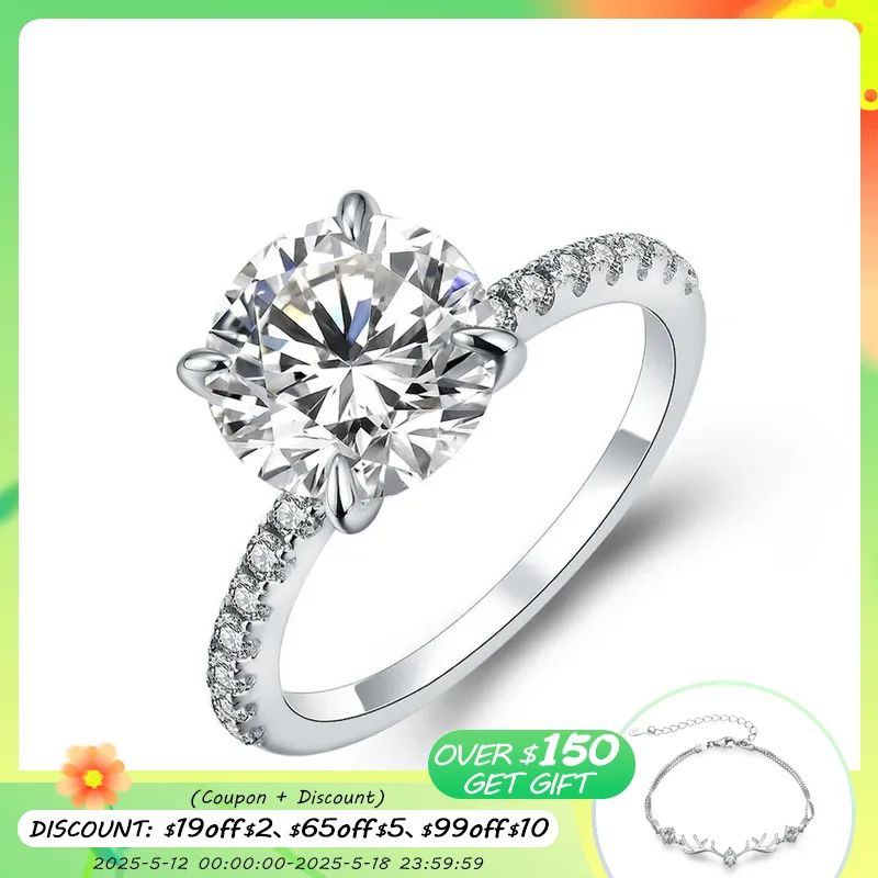 

ATTAGEMS 2023 New Brand 18K 14K 10K Yellow Gold Moissanite Ring Round Cut 3.0CT Ring for Women Birthday Diamond for Wedding Gift