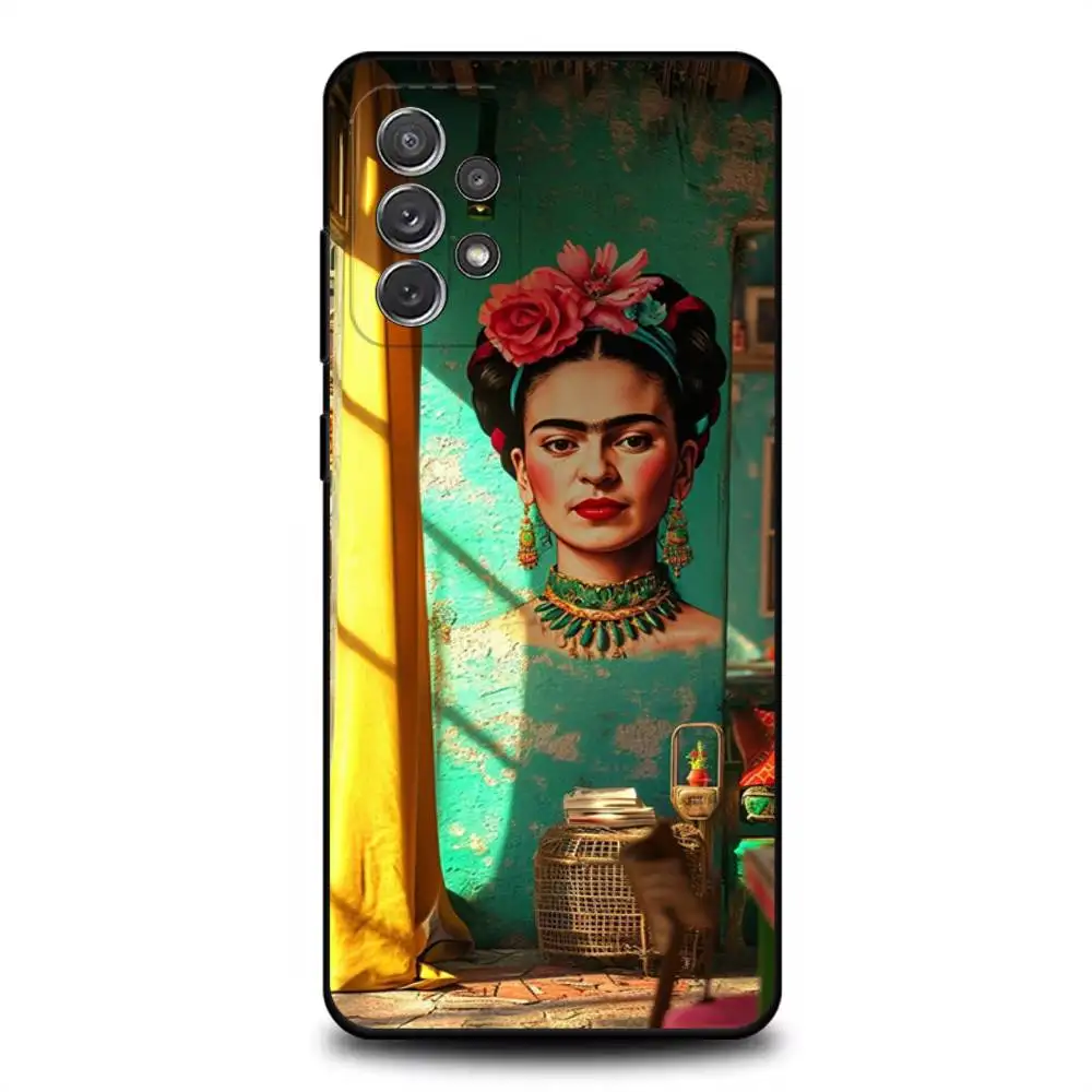 F-Frida-s K-Kahlo-g Art Funda de teléfono para Samsung S 25,24,23,22,30,21,10,9,Ultra,Plus,Lite,FE,4,5G Funda blanda negra