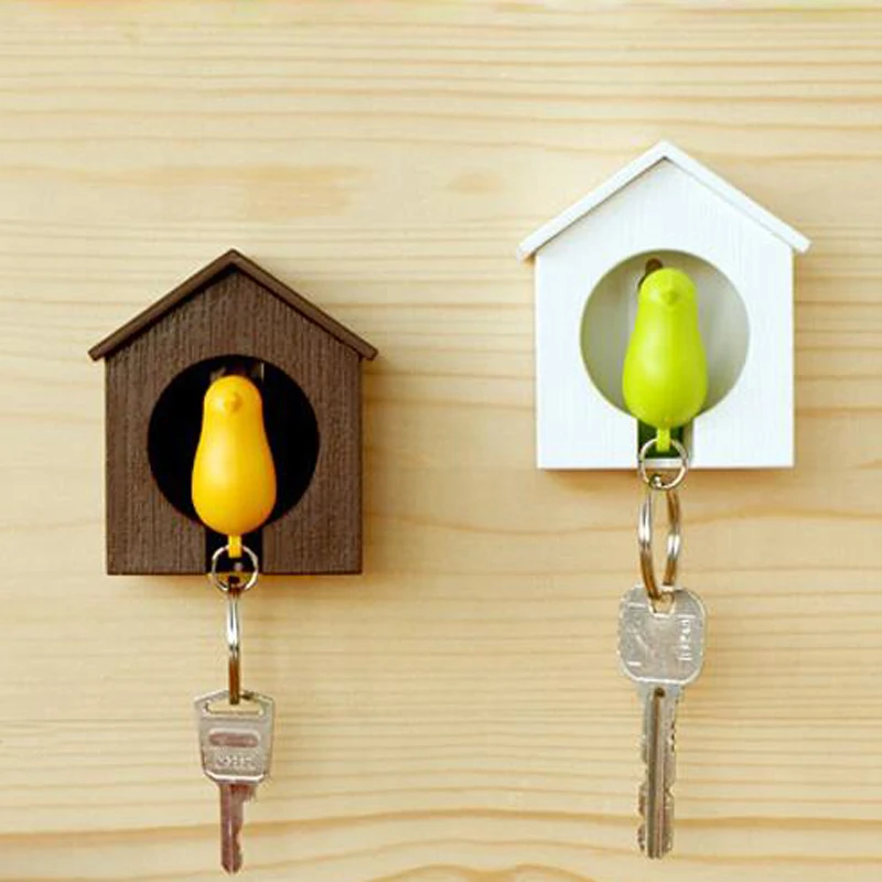 Birdhouse Wall Keys Hooks Creative Bird Keychain Double Bird Nest Sparrow House Key Chain Ring Holder Bird Whistle Storage Box